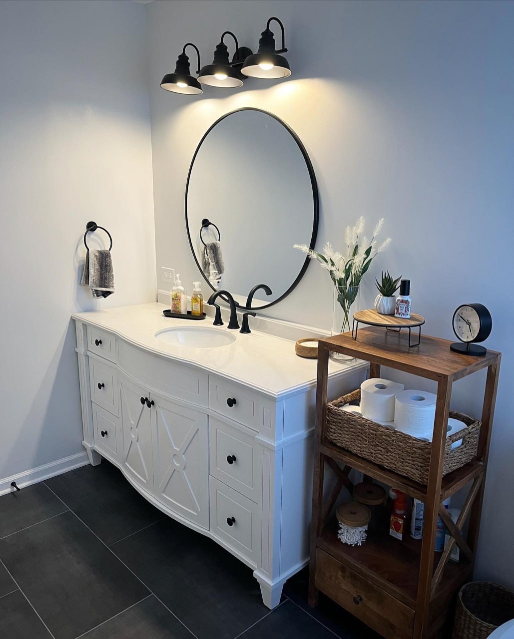 Bathroom vanity and mirror install with mosaic tile