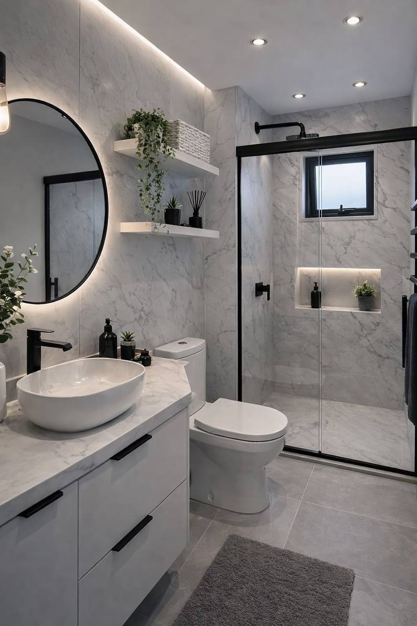 Gray tile bathroom flooring