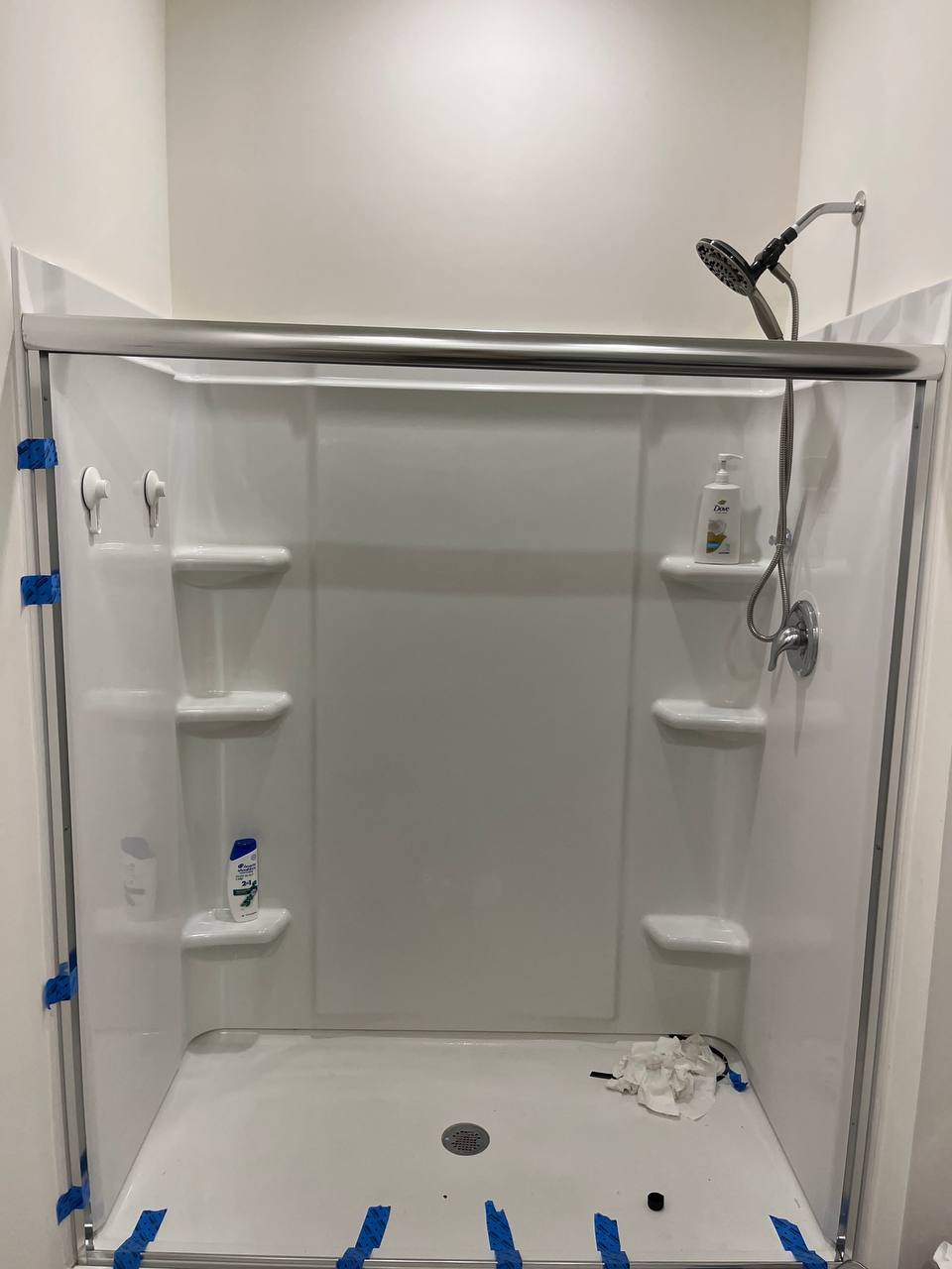 Freshly installed tub and shower surround