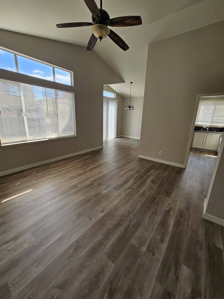 Bright living room with new luxury vinyl plank flooring